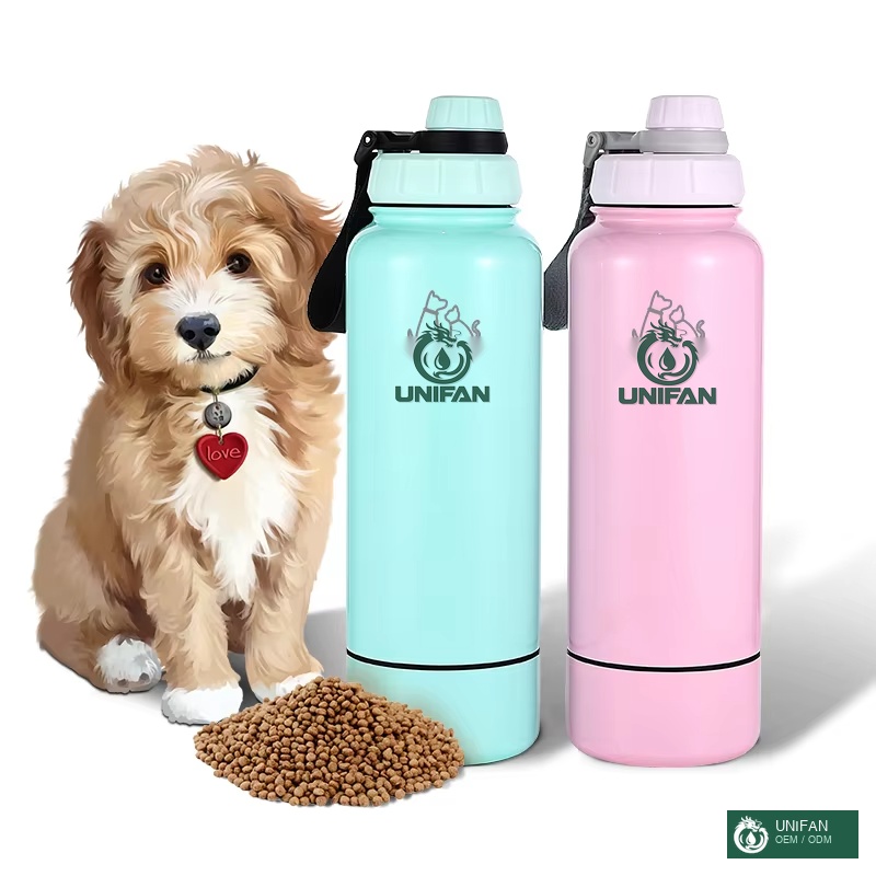 UNIFAN Creative Design 304 Stainless Steel Water Bottle with Storage Insulation Vacuum Pet Bottle Portable Dog Bowl