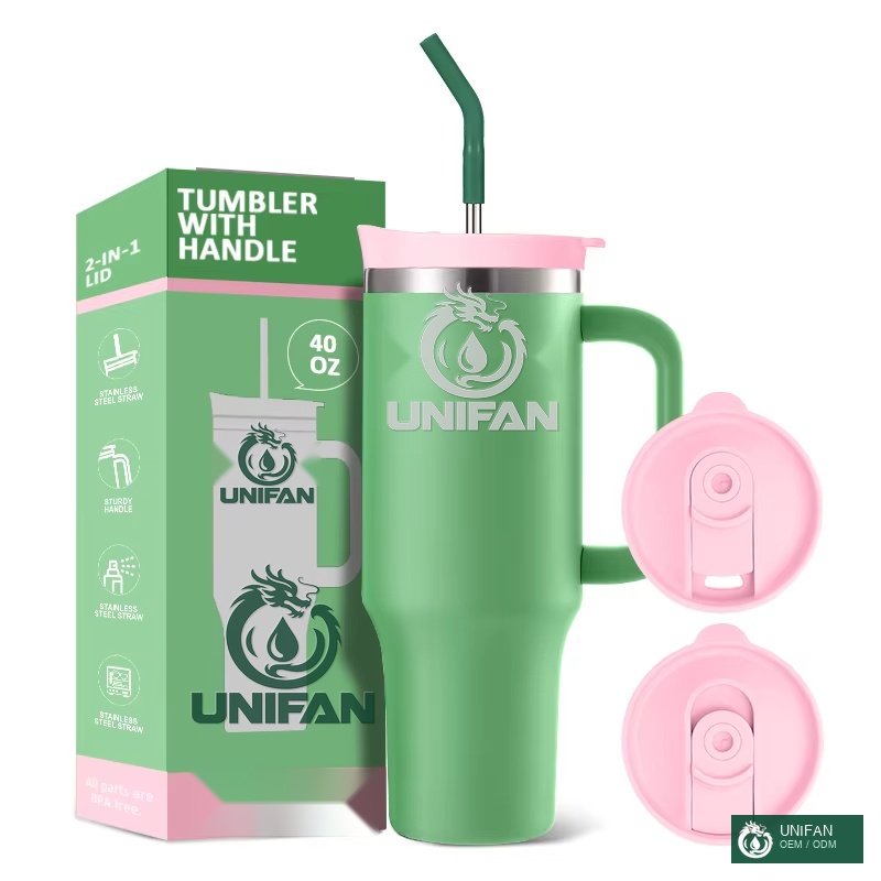 UNIFAN 40oz Stainless Steel Travel Insulated Tumbler with Handle and Straw Lid Double Walled Stainless Steel BPA Free Coffee Mug