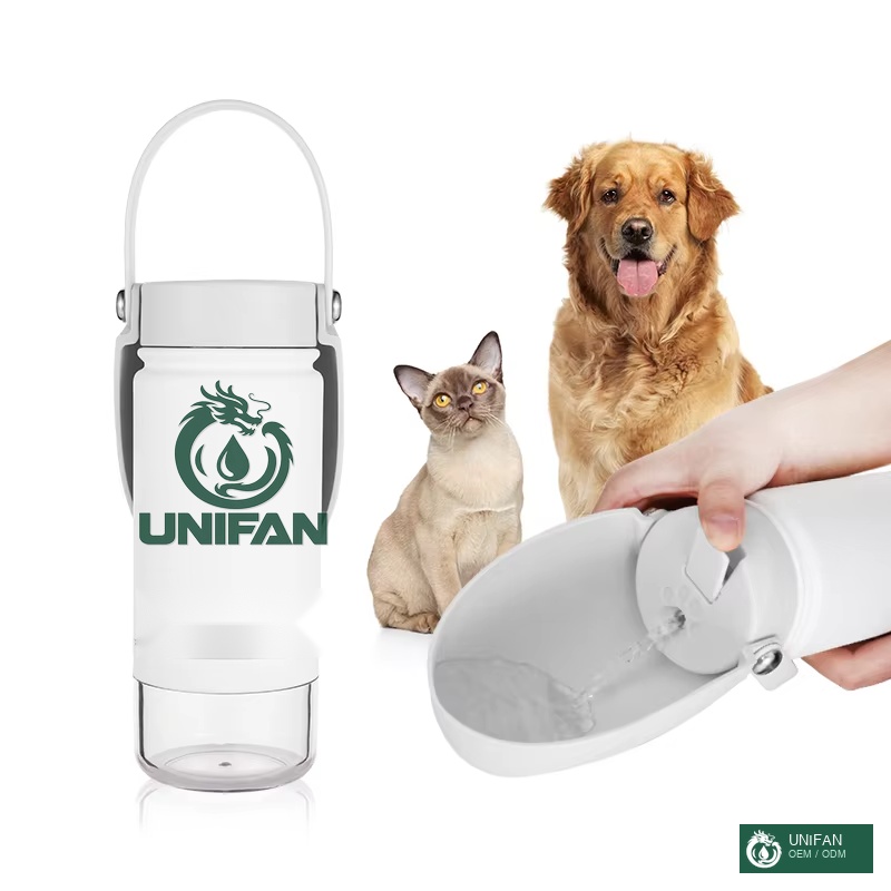 UNIFAN Outdoor Walking 2 in 1 Dog Water Bottle Kids Silicone BPA Free Dispenser Feeder with Drinking Cup and Food Container