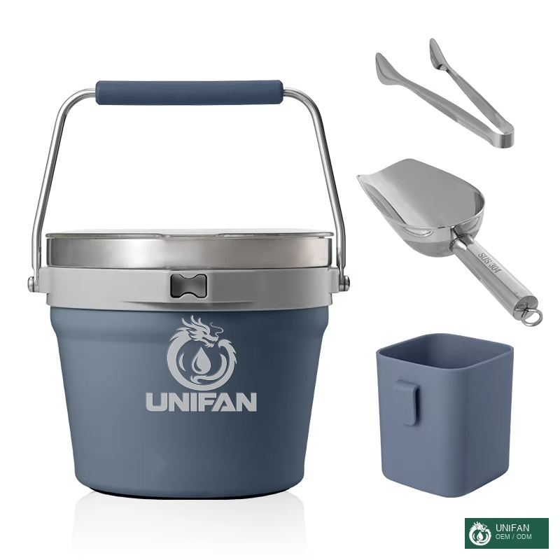 UNIFAN New Design Ice Bucket 7L with Silicone Lid, Tongs, Double Wall Insulated Stainless Steel Ice Bucket for Cocktail Bar and Parties