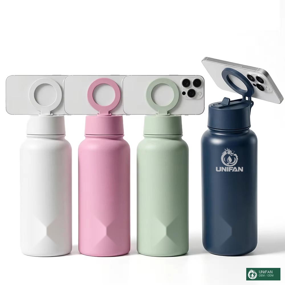 UNIFAN Insulated Magnetic Water Bottle - Reusable Stainless Steel Bottle with MagSafe Compatible Phone Holder