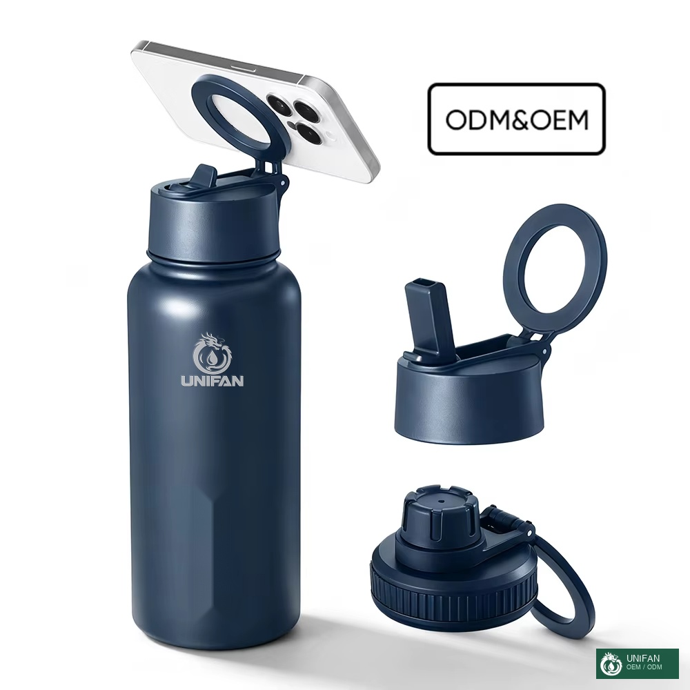 UNIFAN 32oz Magnet Water Bottle with Magnetic Cell Phone Holder Double Wall Insulated Vacuum Support Custom With Storage Powder Coated