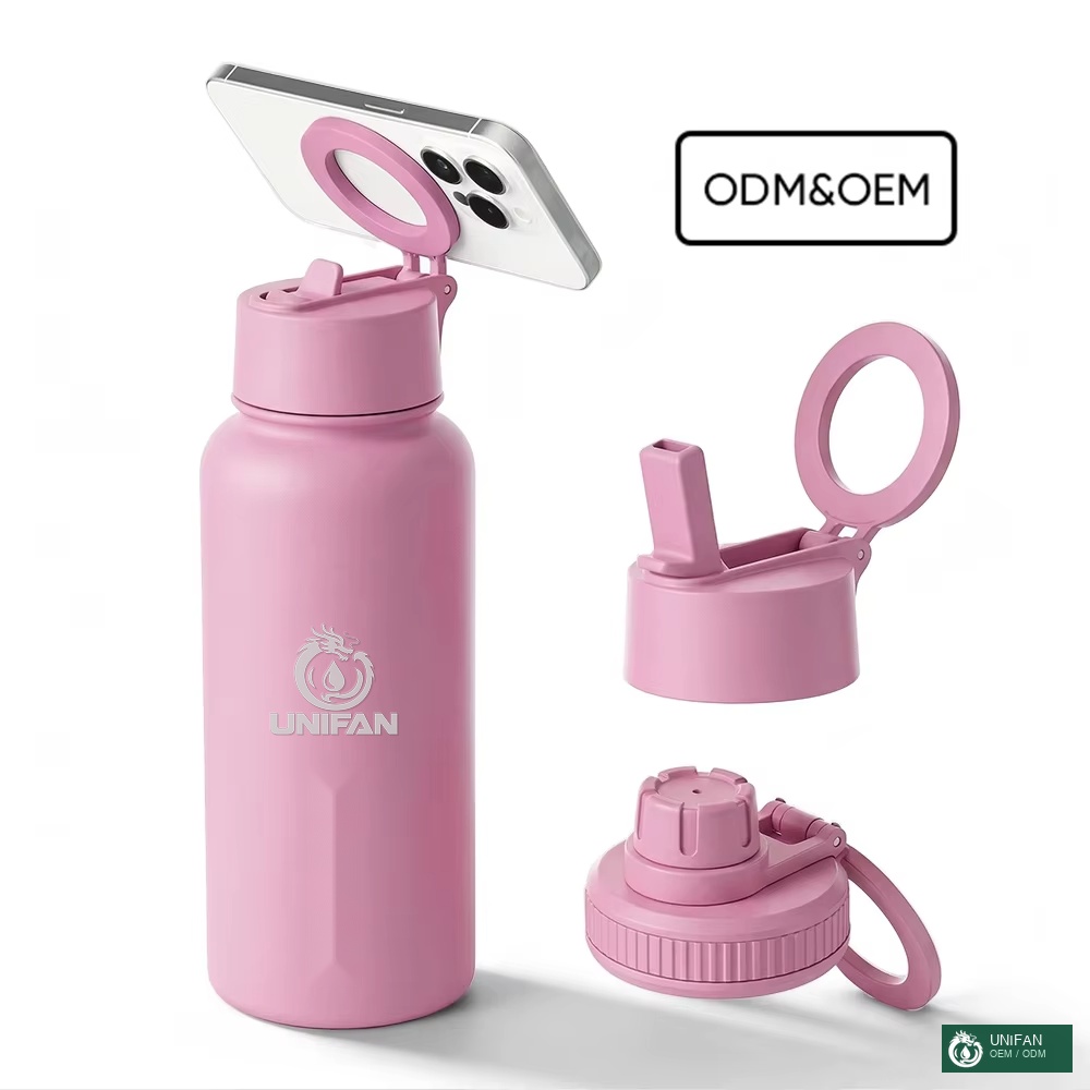 UNIFAN Custom Insulated Stainless Steel Water Bottle Magnet Water Bottle with Magnetic Cell Phone Holder