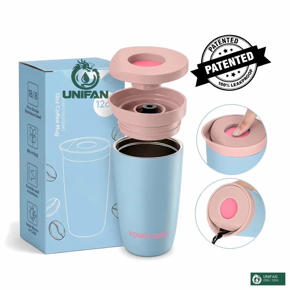 UNIFAN UNIFANODM 19451 Coffee Mug 304SUS Double Wall Insulated Vacuum Coffee Tumbler With Leak-Proof & Detachable Button Lid