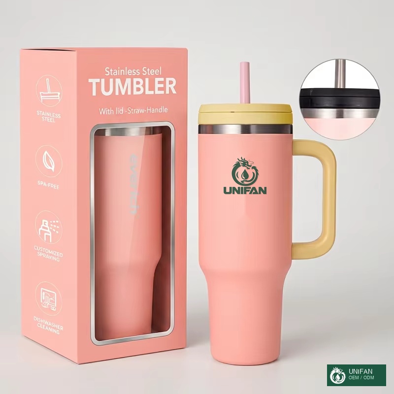 UNIFAN 40oz Tumbler With Lid Straw Double Wall Insulated Vacuum Adventure Travel Mug Powder Coated Custom Logo Color
