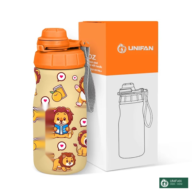 UNIFAN BPA FREE FOOD GRADE Latest Style Children Water Bottle 14oz Double Wall Vacuum Insulated Customized Flask with New Lid
