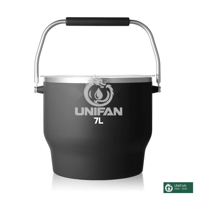 UNIFAN 2024 Custom Logo 7L 230oz Stock Ice Bucket Double-Wall Stainless Steel Insulated Beverage Bucket With Lid and Handle 48 h Cold