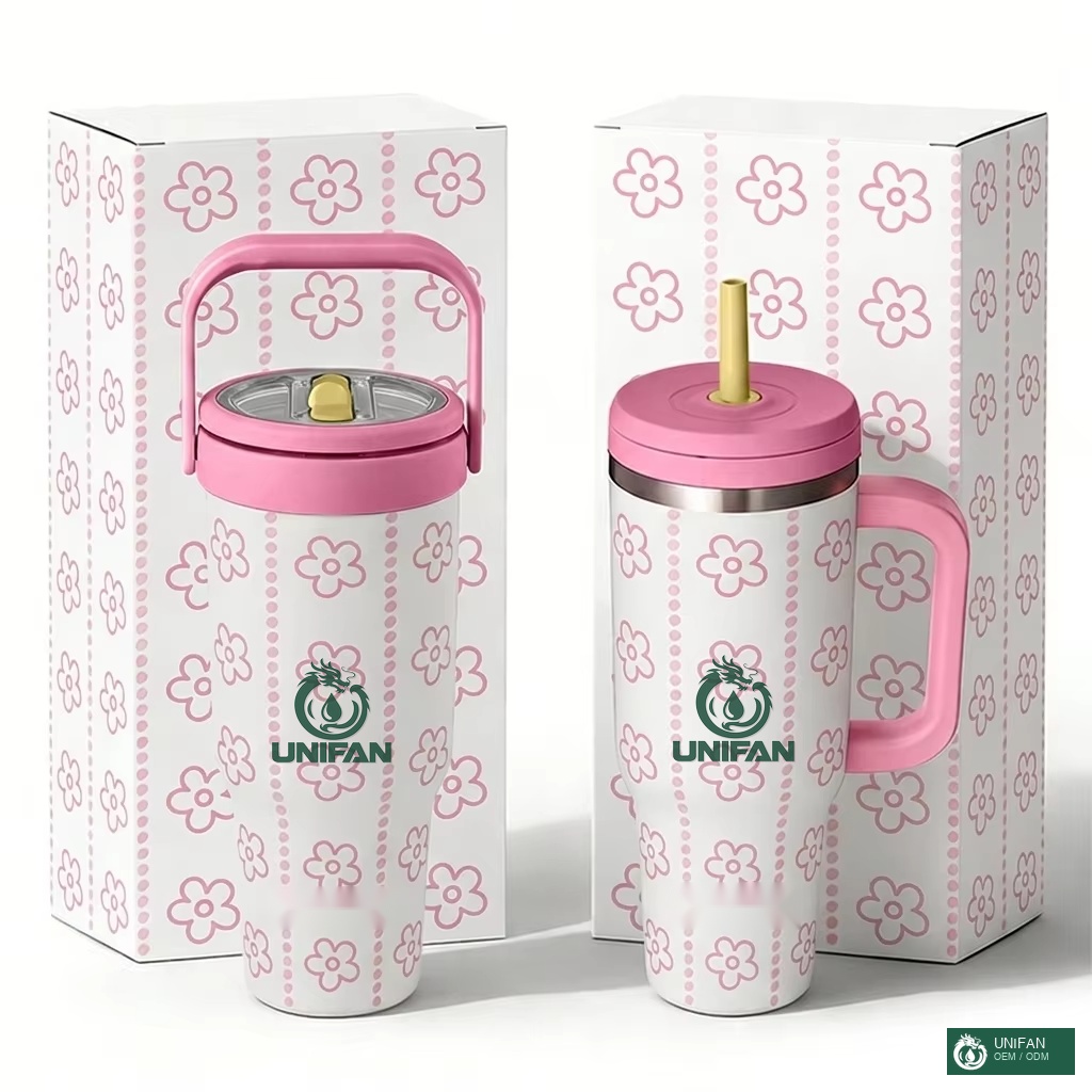 UNIFAN Custom Color & logo 40oz Stainless Steel Handle Tumbler Double Wall Insulated Vacuum Travel Mug With LId and Handle for Fitness