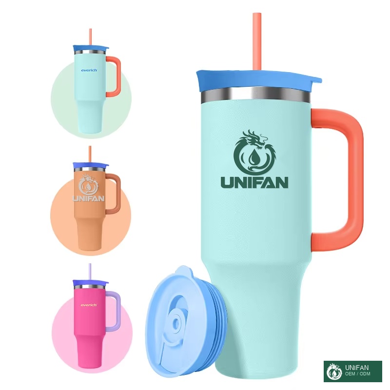UNIFAN Custom logo 40oz Tumbler With 2 in 1 Lid Straw Double Wall Insulated Vacuum Tumbler Travel Mug