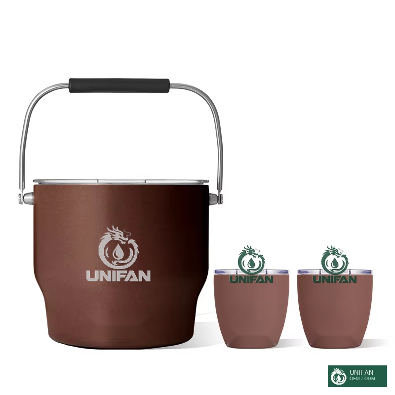 UNIFAN New Design 7L Insulated Ice Bucket Double Wall Stainless Steel Ice Bucket with Lid Keep Cold for 48 Hours