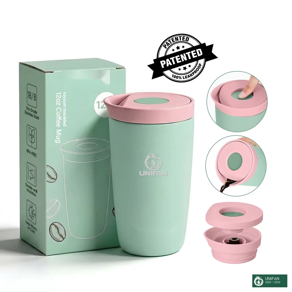 UNIFAN 12oz Insulated Coffee Mug with Straw Vacuum Stainless Steel Tumbler Water Bottles Leakproof Easy Clean