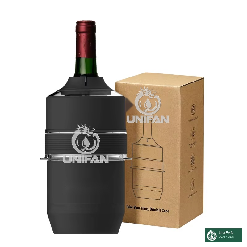 UNIFAN Double Wall 304 SS Insulated Vacuum 750ml Wine Bottle Chiller Portable Champagne Insulator Wine Cooler Sleeve