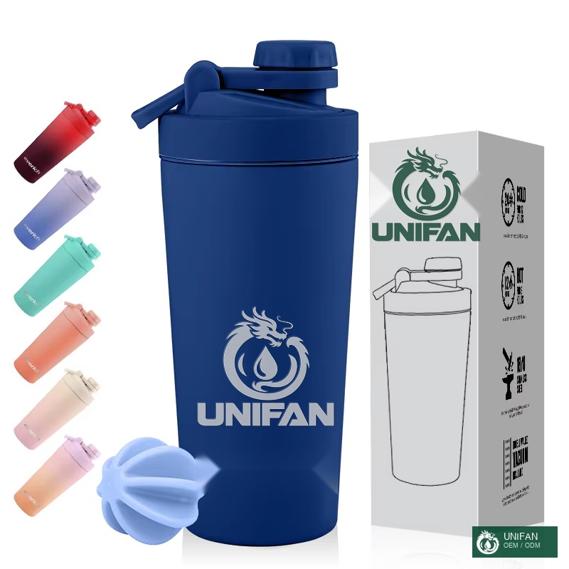 UNIFAN 20oz Stainless Steel Shaker Bottle with Ball 24oz Metal Insulated Cup for Protein Mixes, Shakes and Pre Workout