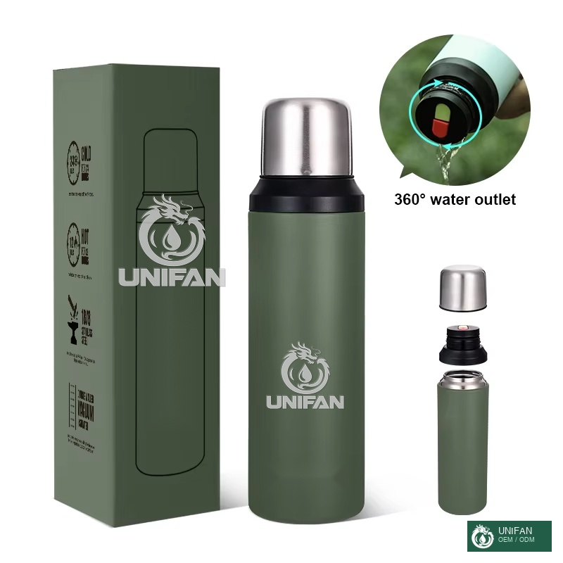 UNIFAN UNIFAN750ml Stainless Steel Water Bottle - 360° Leakproof Outlet, Double Wall for Outdoor & Travel