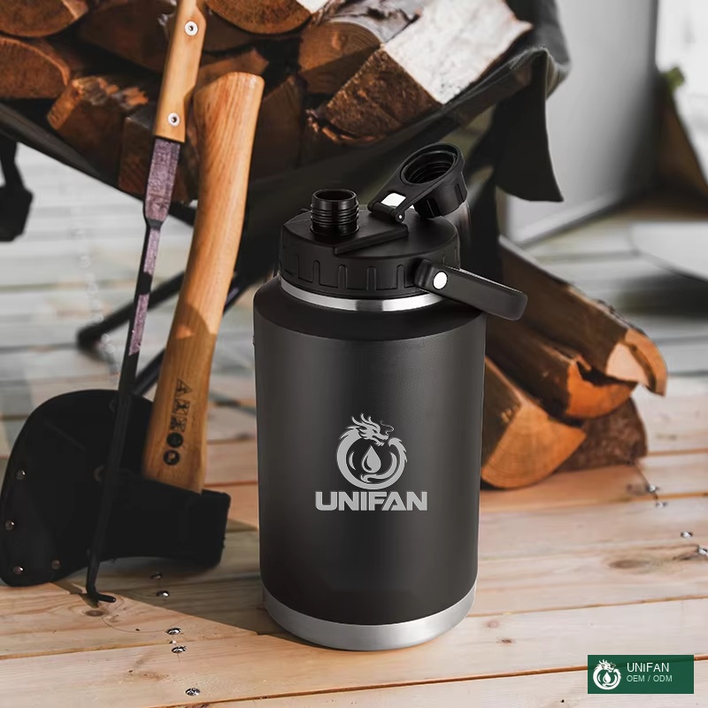 UNIFAN Wholesale Customized Logo 128oz Beer Growler Double Wall 18/8Stainless Steel Vacuum Insulated Water Bottles Flasks Beer Jugs