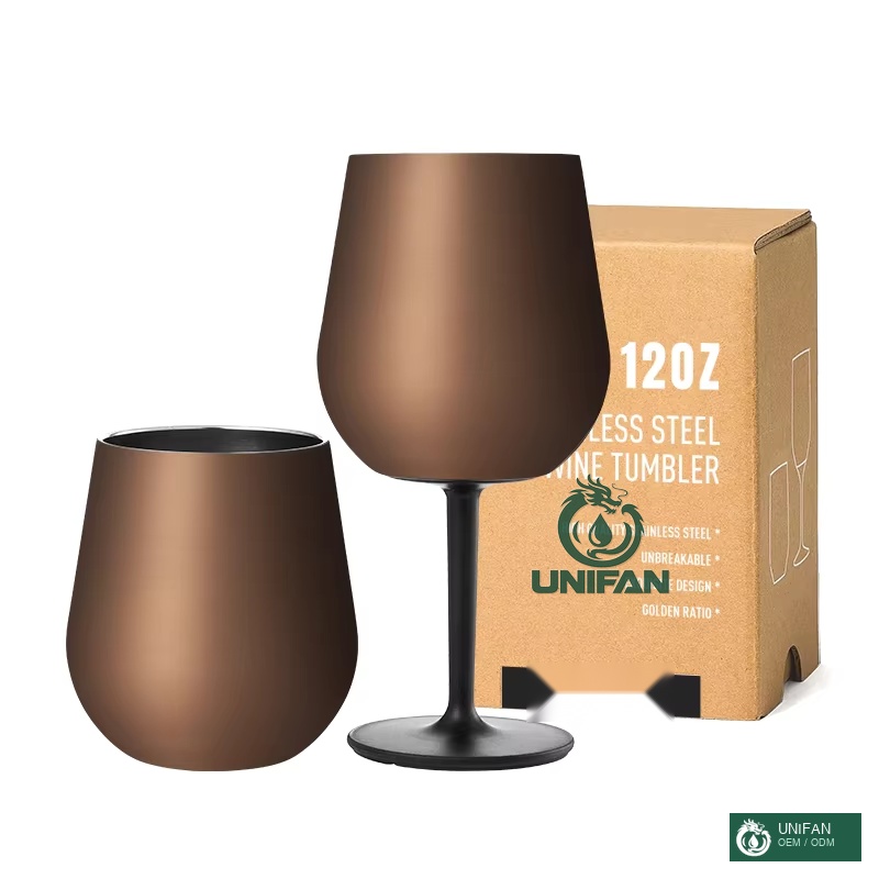 UNIFAN Custom 12oz Double Wall Stemless Stainless Steel Wine Tumbler Insulated Vacuum Egg Shape Mugs Cup Wine Glass