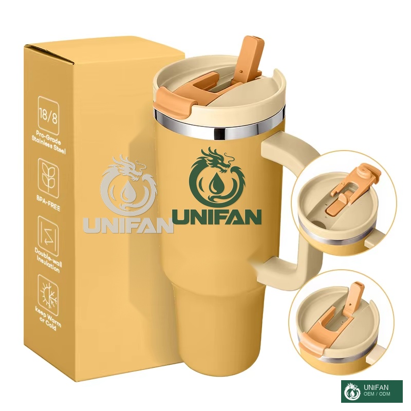 UNIFAN UNIFANCustom logo Stainless Steel Double Wall 40oz Tumbler 2.0 Generation 40OZ Tumbler with Handle and Foldable Straw