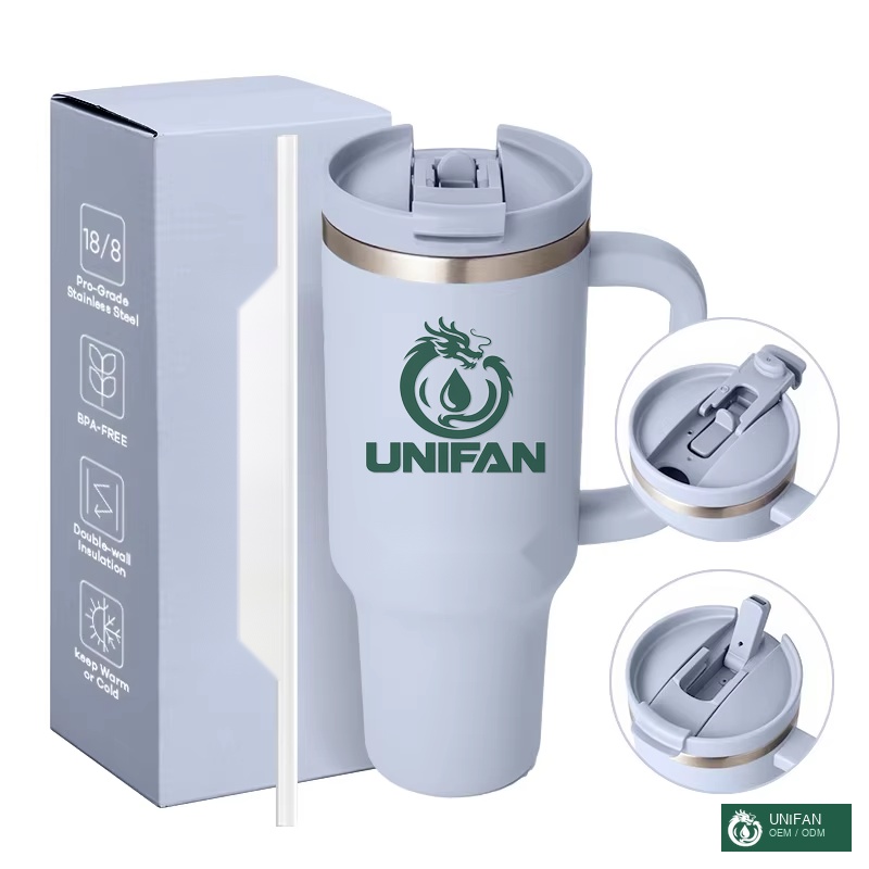 UNIFAN Premium UNIFAN40oz Stainless Steel Travel Mug, 2-in-1 Leakproof Lid, Comfort Grip Handle, Ideal for Camping Hiking