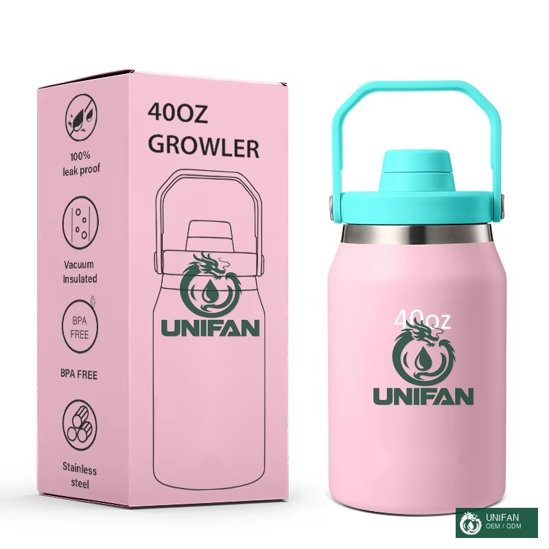 UNIFAN UNIFAN100% Leakproof 40oz Insulated Beer Growler/Jug, Excellent Thermal Retention, Shatterproof Design, Reusable, for Trips
