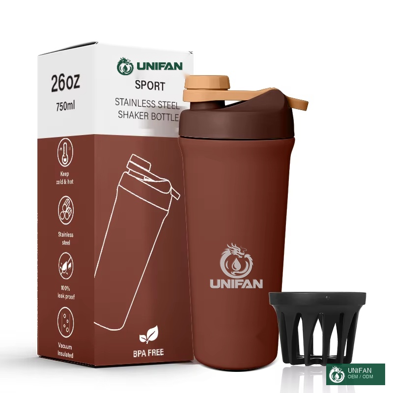 UNIFAN Multi 26oz Shaker Bottle 100% Leakproof Insulated Stainless Steel Premium Shaker Cup & Pre Workout Bottle for Gym