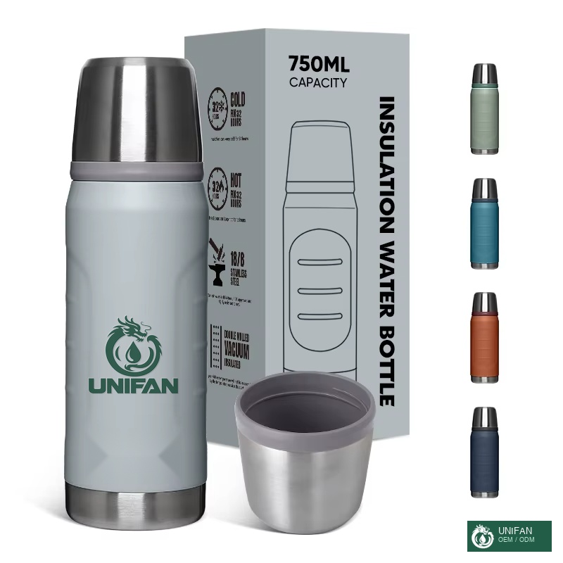 UNIFAN Large Capacity Multi-functional Long-lasting Outdoor Water Bottle, Double-wall 18/8 304ss, 750ml, Support Customization