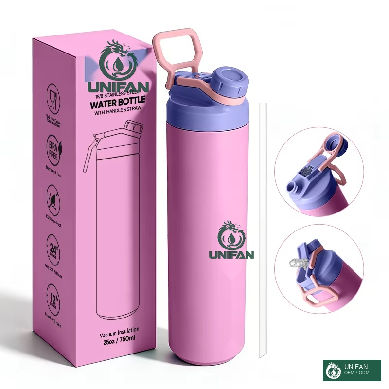 UNIFAN 550ML/750ML BPA Free Insulated Bottle - 2-in-1 Leakproof Lid Double Wall 304 Stainless Steel Vacuum Flask