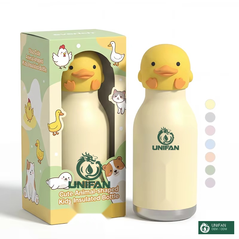 UNIFAN UNIFAN450ML Kids' Double-wall 18/8 304SUS Water Bottle BPA-Free & Leakproof Cute Animal-Shaped Design for Back to School