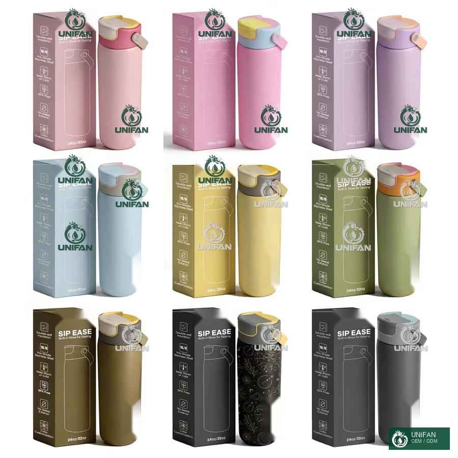 UNIFAN 24oz 304 Double Wall Insulated Water Bottle, 24H Cold, BPA-Free Chug Lid with Handle, for Indoor Outdoor