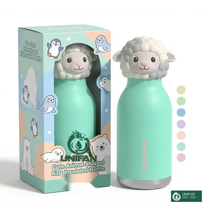 UNIFAN Personalized Animal-Themed Kids Water Bottle, 304 Insulated Stainless Steel, 24H Cold, Cute Design