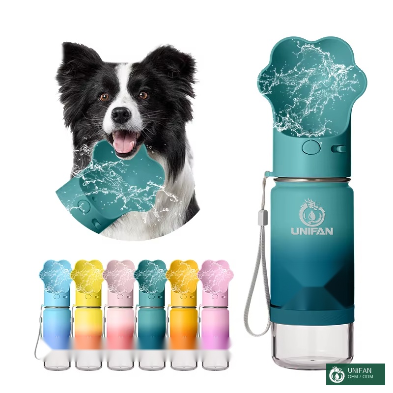 UNIFAN UNIFANCustom 14oz Portable Cute Dog Paw Pattern Multi-Function Pet Bottle for Outdoors with Detachable Feeders Dog Bowls