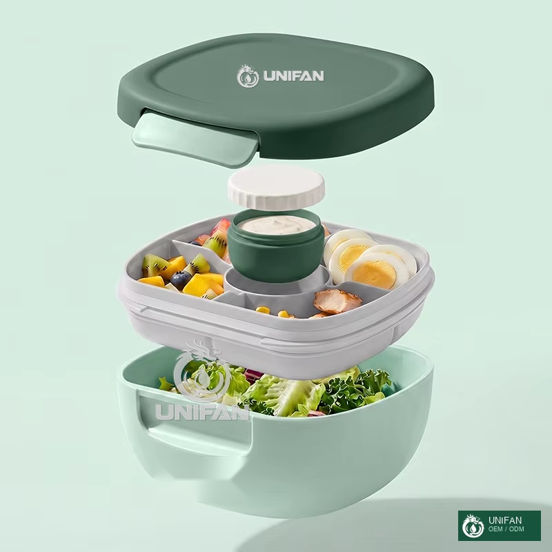 UNIFAN Multi-Compartment Salad Lunch Container with Bowl Base, Leakproof, BPA-Free, with Sauce Holder
