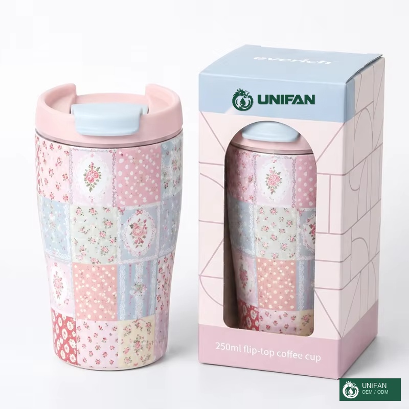 UNIFAN Coffee Mug UNIFAN250ml with Detachable Flip Lid 100% Leakproof BPA-Free Stainless Steel Easy to Clean for Office & Coffee Shop