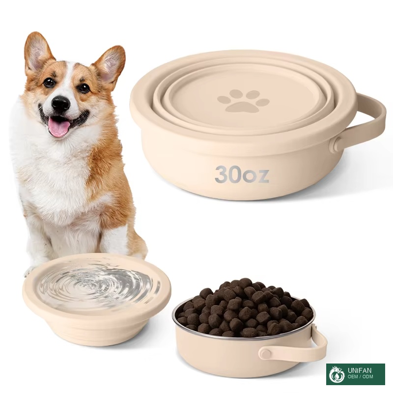 UNIFAN Hot Selling Portable Silicone Dog&Cat Bowl Feeding Bowl Pet Feeder Pet Food Water Bowl with Lid