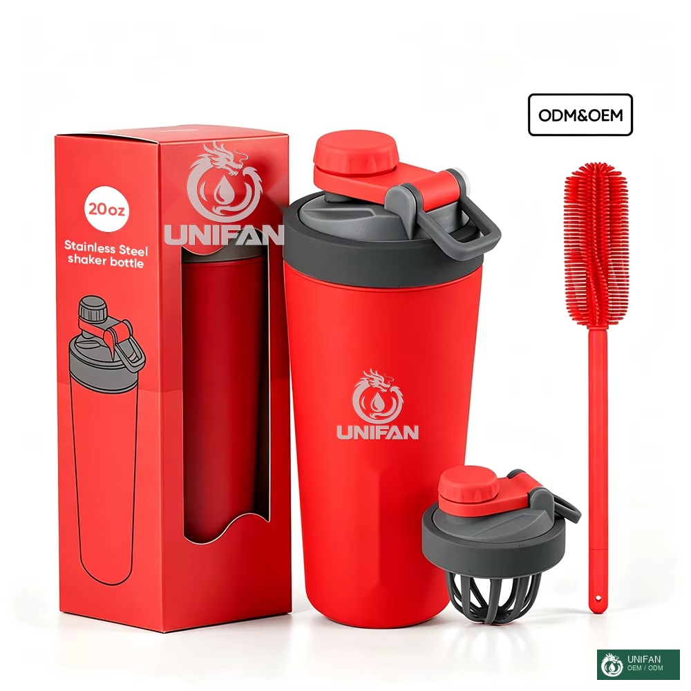 UNIFAN Custom Gym Shaker Cup 20oz with Stationary Shaking Ball for Powder Double Wall Vacuum Insulated Bottle, for Fitness