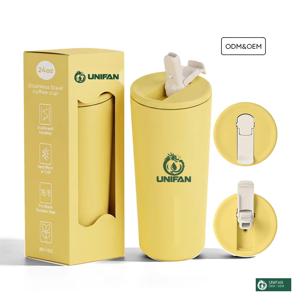 UNIFAN Leak-proof Coffee Mug Portable Custom UNIFAN24oz with PP Straw Lid BPA-Free Stainless Steel Easy to Clean