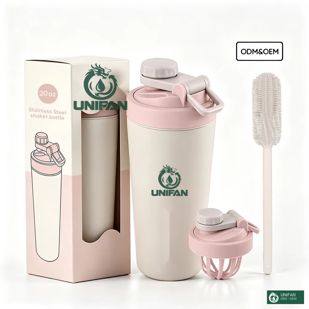 UNIFAN 2026 Custom Gym Shaker Cup 20oz with Stationary Shaking Ball for Powder Double Wall Vacuum Insulated Bottle, for Fitness
