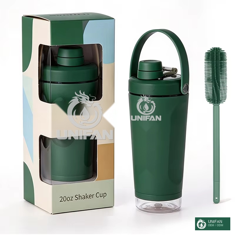 UNIFAN Shaker Cup with Container Base for Gym 20oz with Infuser for Powder Double Wall Vacuum Insulated Bottle, for Fitness