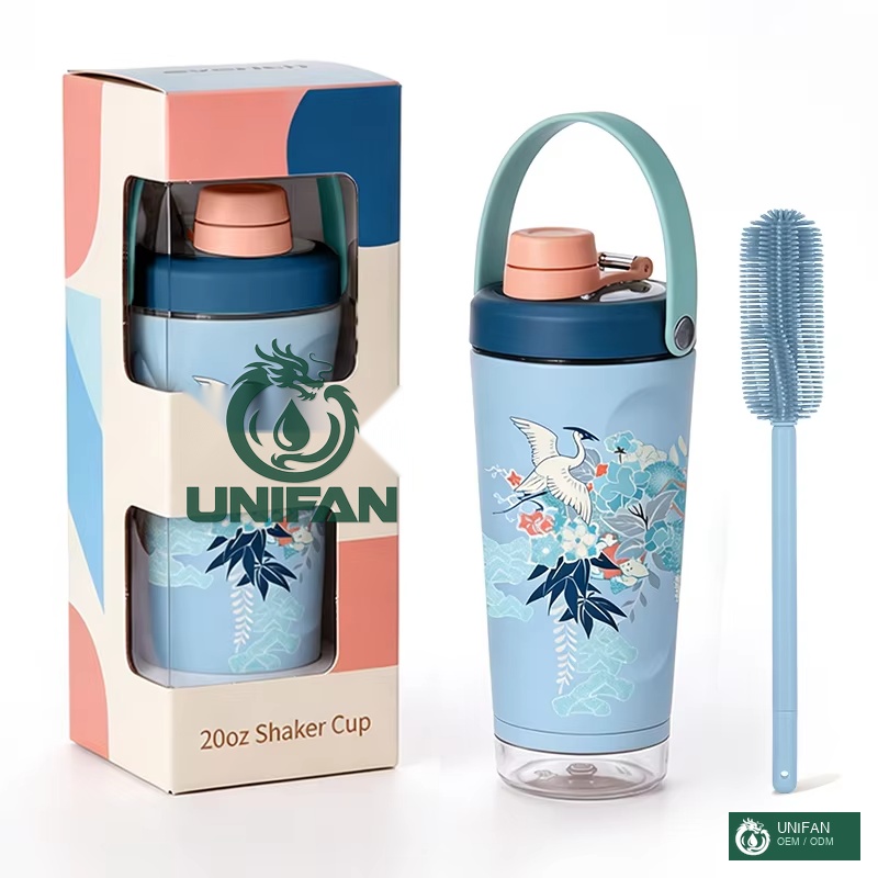 UNIFAN Tritan Lid and Base 20oz Shaker Bottle with Container and Lock Lid for Gym Double Wall Vacuum Insulated Stainless Steel