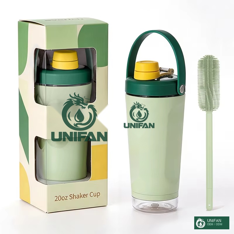 UNIFAN 20oz Double Wall Vacuum Insulated Shaker Bottle with Container Base with Infuser for Gym Fitness