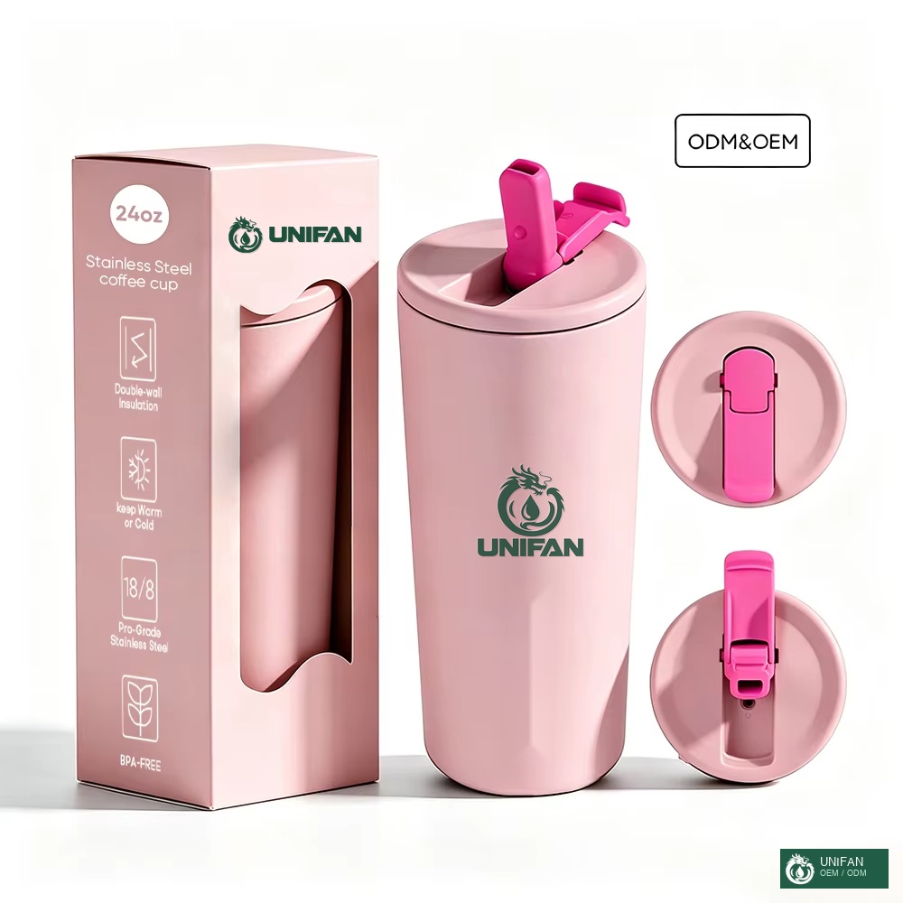 UNIFAN Leak-proof Stainless Steel Insulated Coffee Mug Portable Custom UNIFAN24oz with PP Straw Lid BPA-Free Easy to Clean