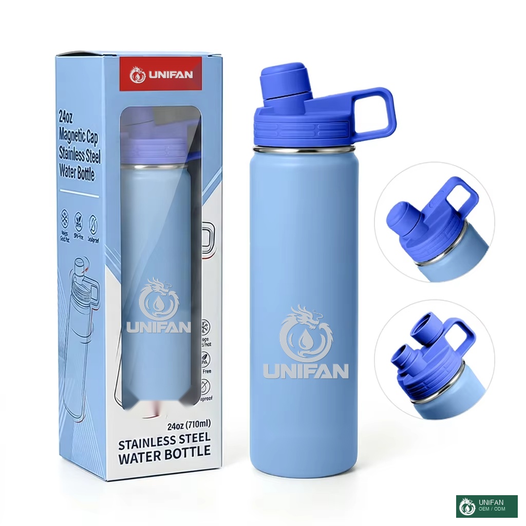UNIFAN Magnetic Lid Stainless Steel Water Bottle Vacuum Insulated Leakproof BPA Free Portable Handle for Gym Travel OEM ODM