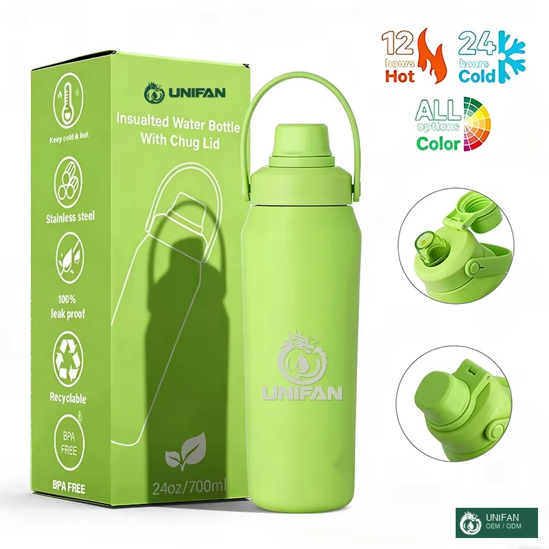 UNIFAN 24oz Double Wall Vacuum Insulated Stainless Steel Tumbler with Silicone Straw and Handle BPA Free Reusable Water Bottle