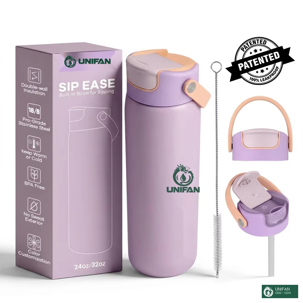 UNIFAN Vacuum Insulated Stainless Steel Sports Water Bottle with Handle Double Wall Leak Proof BPA Free Reusable Thermal Flask for Gym