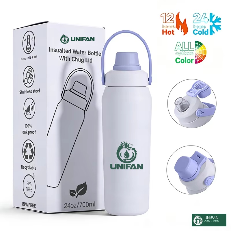 UNIFAN 24 oz Insulated Stainless Steel Tumbler with Handle and Straw Double Wall Vacuum Leak Proof BPA Free Reusable Water Cup