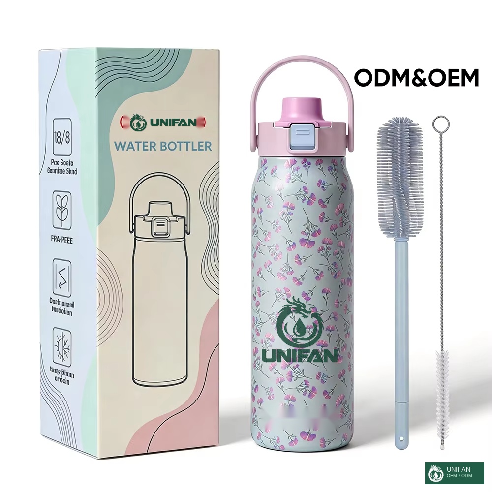 UNIFAN 40 oz Vacuum Insulated Stainless Steel Water Bottle with Straw Double Wall Leak Proof Sports BPA Free Large Capacity for Outdoor