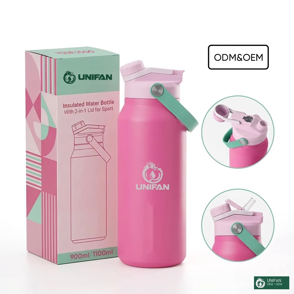 UNIFAN 900ml/1100ml Vacuum Insulated 304 Stainless Steel Flask Double Wall Leak Proof with 2-in-1 Screw Lid BPA Free 12H Hot 24H Cold