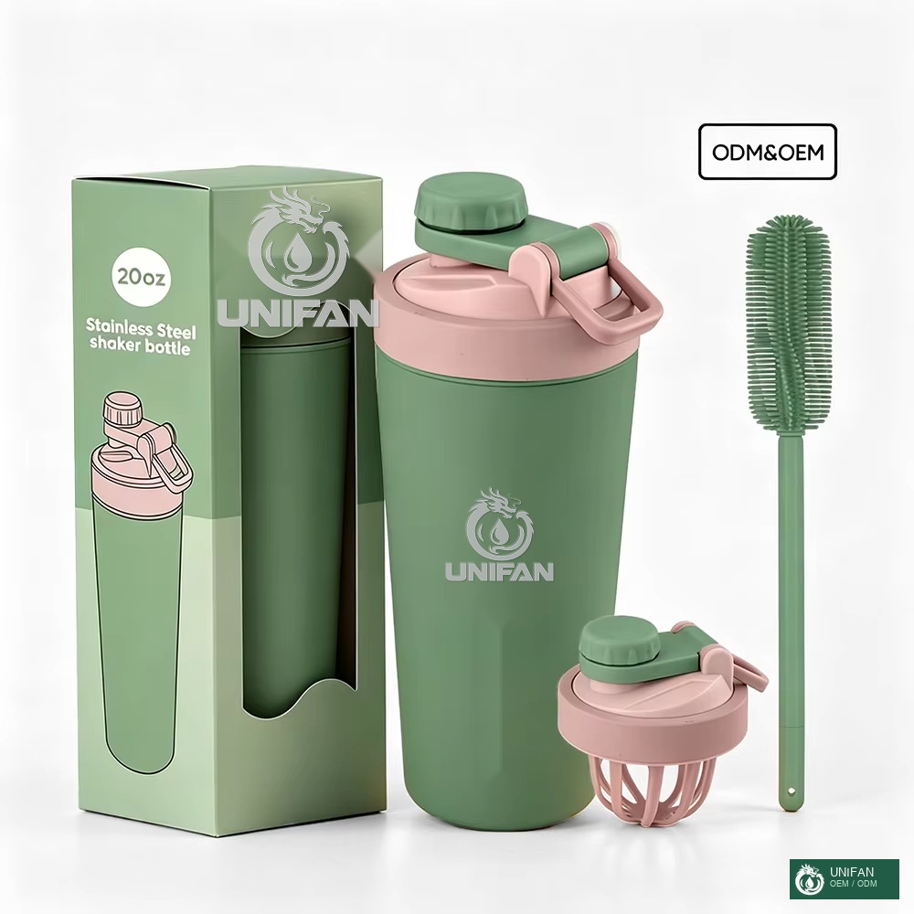 UNIFAN Stainless Steel Shaker Bottle with Tritan Storage Container Double Wall Vacuum Insulated Protein Mixer Ball BPA Free Gym Sports