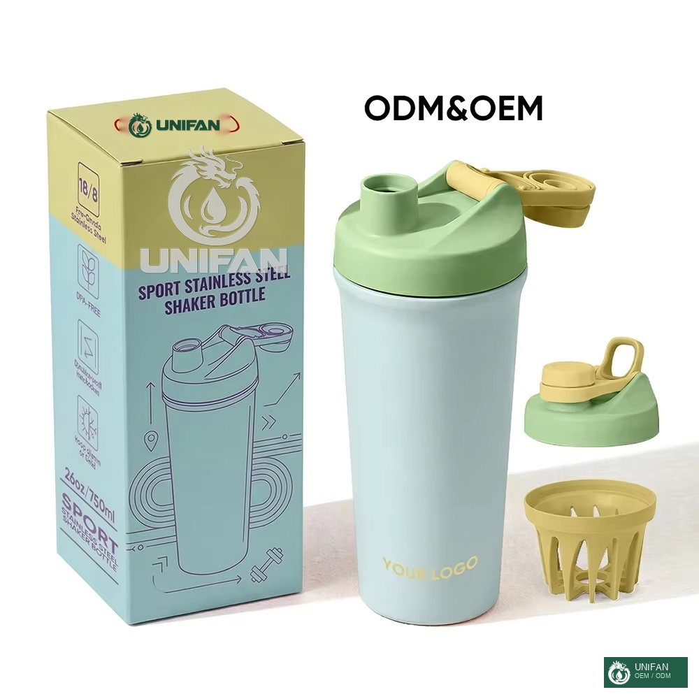 UNIFAN 2-in-1 Vacuum Insulated Stainless Steel Shaker Bottle with Storage Leakproof Protein Shaker Cup with Mixer Ball, Sports Fitness
