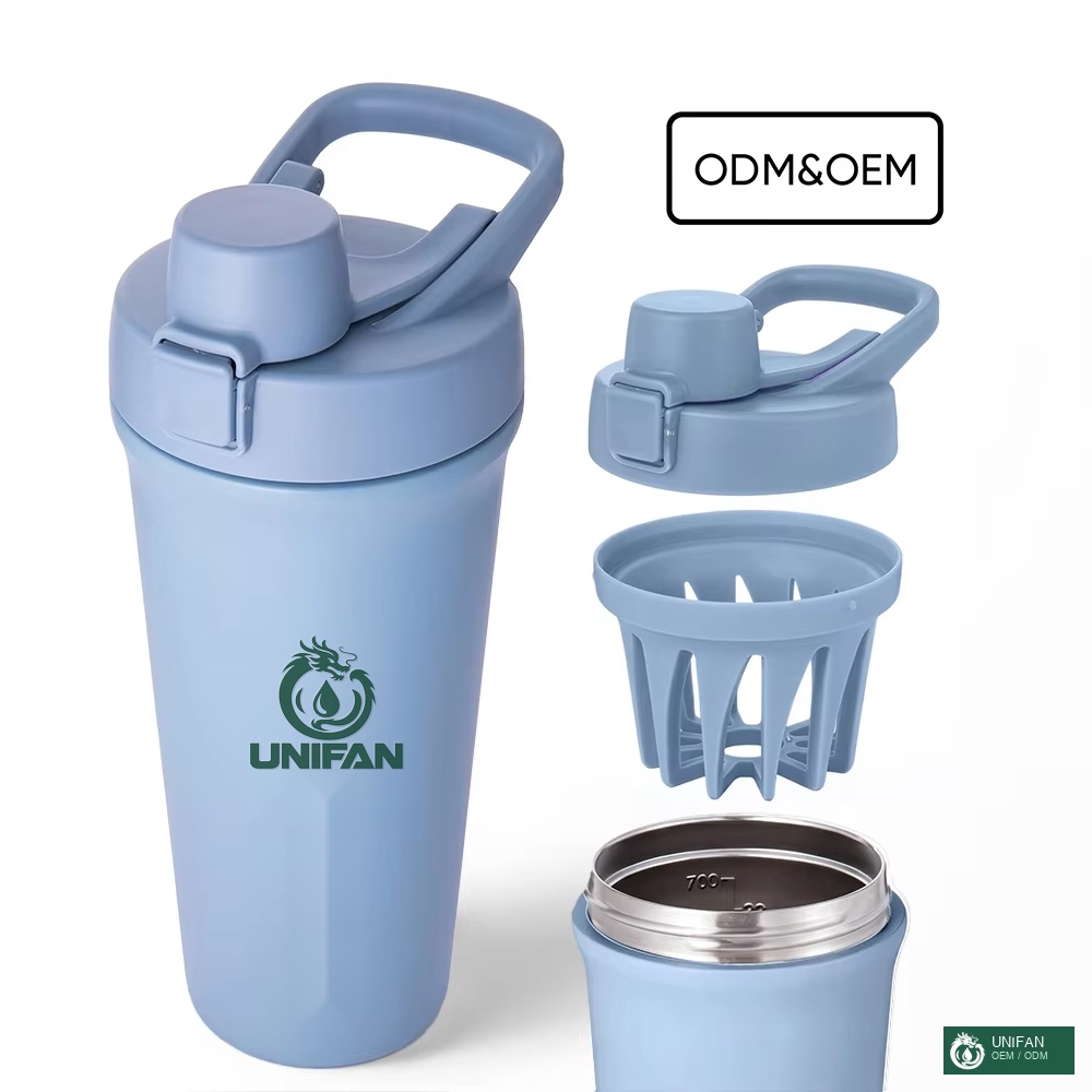 UNIFAN 26oz Vacuum Insulated Stainless Steel Shaker Bottle with Lock Lid Leakproof Mixer Ball Protein Shaker Sports Fitness Custom Logo