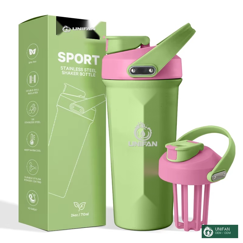 UNIFAN Leak Proof Shaker Bottle with Infuser and Mixer Ball Portable Stainless Steel Protein Shaker Bottle for Fitness Sports Water